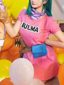 1 pieza Disfraz de cosplay del personaje femenino de anime Ranchi Bulma con vestido rosa, atuendo de animadora, traje de cosplay de anime - Rosa - Ver 2