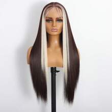 13x4 HD Synthetic Lace Front Wig Pre Plucked Ready To Wear 28 Inch Glueless Straight Lace Front Wig For Women Natural Looking Synthetic Heat Resistant Fiber Lace Wig - 挑染米色 - 查看 2