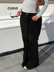 Plus Size Women's Flare Jeans, With Pockets, Buttons, Zipper And Stretchy Fabric - Black - View 6