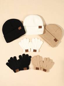 3pcs/Set Infant & Toddler Unisex Autumn/Winter Car Logo Knitted Hat And Gloves Set (3 Hats + 3 Pairs Of Gloves), Warm And Cozy - Multicolor - View 7