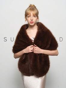1 chiếc khăn choàng lông nhân tạo thời trang màu trơn ấm áp dành cho nữ, thích hợp cho tiệc cưới và sử dụng hàng ngày - Cà phê nâu - Xem 8