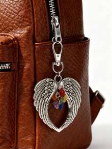 1件优雅休闲锌合金天然不对称水晶钥匙扣月亮合金吊坠青金石紫水晶饰品 - 翅膀 - 查看 2