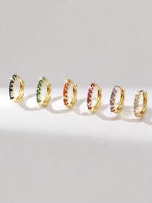 Hihho 6入組時尚優雅多彩立體切割鋯石鑲嵌幾何圓形迷人耳環套裝，女性約會禮品配件 - 金黃色 - 查看 6