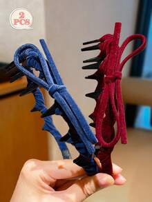 2pcs Toothed Headband Set - Multi-Color (Wine Red/Blue/Black), Vintage-Inspired Design, Toothed Structure For Secure & Non-Slip Wear, Bow Accent For Sweet Touch, Suitable For Daily, Commute, Date Outfits, Practical & Stylish Hair Accessory For Retro & Cute Hairstyles ,Hair Band ,Diadema ,Hair Hoop - Multicolor - View 8