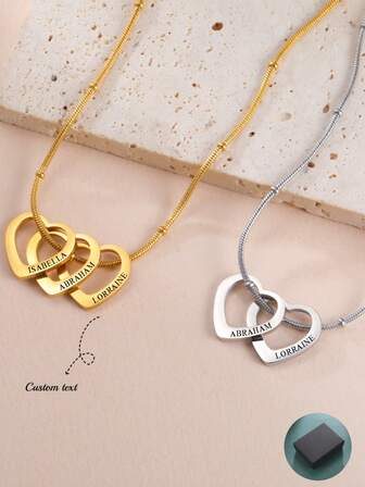 A Custom-Made Stainless Steel Heart-Shaped Necklace With Names, Dates, Multiple Hearts, Personalized Necklaces, Family Gifts For Friends And Lovers