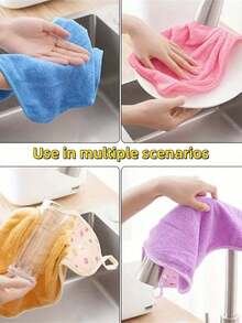 3pcs/6pcs/10pcs Wall-Mounted Hand Towels, Kitchen Hand Towels, Cute Hanging Hand Towels/Wipers, Absorbent, Household Bathroom, Thickened, Coral Fleece Hand Towels, Salon Hand Towels,School,Back To School,Travel,Travel Essentials,Home Essentials,Towel,Skin Care - 彩色 - 查看 9