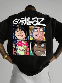 Envío dentro del país con entrega al día siguiente. Camiseta de cuello redondo y manga corta para hombres, nueva colección de verano, cómoda y transpirable, diseño versátil con corte amplio, ideal para crear looks casuales y adornada con estampados modernos y de moda. - Negro - Ver 1