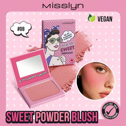 Misslyn Treat Me Blush Powder, Silky Smooth Texture, Matte Or Shimmer Finish Options, Brightens Complexion, Built-In Mirror, Creates Natural Matte Glow, Long-Lasting Color, Lightweight & Blendable, Ideal For Y2K Makeup, Parties, Beach, Travel, Vacation, Camping