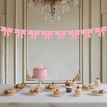 Guirnalda de banderines de fieltro con lazo, decoraciones creativas para fiestas colgantes, para cumpleaños, baby showers y bodas. - Rosa - Ver 4