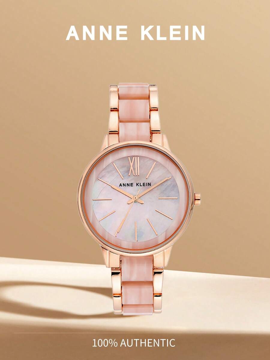 Anne Klein Women's Rose Gold Quartz Bracelet Watch With Light Pink Mother-Of-Pearl Dial Round Analog Watch For Ladies With Adjustable Pink Resin Bracelet Waterproof Watch,AK/1412PKRG - Pink - View 1