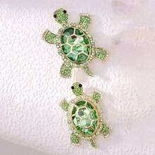 1pc Luxury Rhinestone & Crystal Turtle Brooch Pin, Ocean Animal Suit Lapel Accessory, Alloy Made With Cubic Zirconia & Diamonds, Suitable For Parties And Gifts - Green - View 9