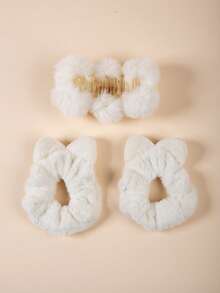 3 piezas Pinzas para el cabello con bolas de pelo de conejo de invierno para niñas, Scrunchies con orejas de gato esponjosas, Accesorios lindos para el cabello de niños, Adecuados para uso diario