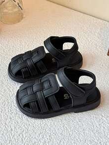 1双女童夏季凉鞋，幼儿时尚罗马式闭趾鞋，儿童时尚沙滩休闲户外凉鞋 - 黑色 - 查看 4