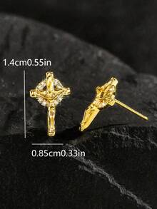 1 paire de boucles d'oreilles vintage pour hommes en cuivre avec croix micro-incrustée de zircone, hypoallergénique, design religieux de Jésus, convient pour un port quotidien, cadeau de Noël, Nouvel An, Saint-Valentin - Argent - Voir 6