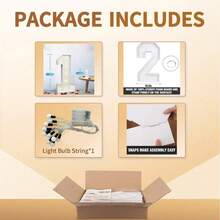 Số Marquee, Số phát sáng, Số khảm cho bóng bay, Khung bóng bay số 1, Chữ phát sáng Marquee, Đồ trang trí sinh nhật lần thứ 0123456789, Đồ trang trí kỷ niệm tiệc đầu tiên - trắng - Xem 7