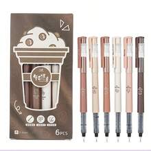 6pcsCoffee Theme Liquid Quick-Drying Ink Gel Pens, No Smear Soft Touch Pens For Note Taking Drawing School Office Supplies Back To School