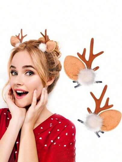 2pcs Christmas Reindeer Antler Hair Clips, Reindeer Ear Hair Accessories, Suitable For Girls, Autumn, Women Hair Decorations, Hair Tools, Hair Products, Beauty Accessories, Christmas Stocking Stuffers, Women's Christmas Stocking Stuffers, Christmas Gifts, Adult Christmas Stocking Stuffers, Adult Christmas Hair Accessories, Gift Ideas, Beauty Christmas Stocking Stuffers, Christmas