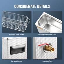 Limpiador ultrasónico de armas  de 10 l, máquina de limpieza ultrasónica profesional de 300 W con temporizador y calentador, limpiador ultrasónico digital de 40 kHz con cesta para piezas de armas, balas y suministros militares - 10 litros - Ver 5