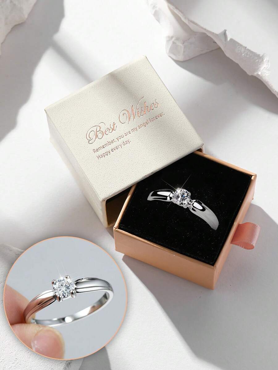 精美礼盒装优雅超闪亮立方氧化锆戒指，女士订婚派对首饰，高品质纯铜低过敏性不褪色，适合作为节日礼物