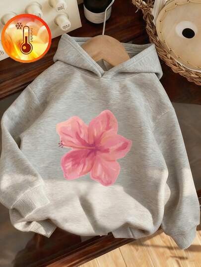 1 Stück Tween-Kleine Mädchen Lässig Bedruckter Pullover Kapuzenpullover, Loose Fit, Warme Thermofütterung, Herbst/Winter, Lebendiges und fantasievolles Design, um junge Geister zu inspirieren