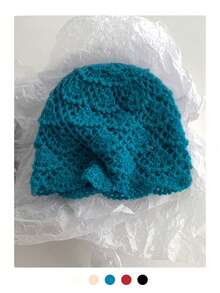 1顶纯色贝壳纹理针织帽，手工钩编无檐帽，复古风，透气保暖，适合秋冬季节。 - 貝殼紋雙層 - 查看 10