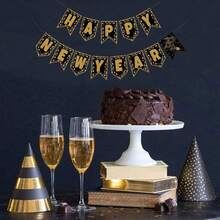 New Year Decorations 2026,Happy New Year Banner With Shiny Letters, 2026 New Year Eve Party Supplies, Premium Black And Gold Party Decorations For New Year Holiday Indoor Outdoor - Multicolor - View 5