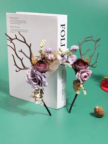 1pc Cute Deer Antler Headband, Floral Branch Wreath Headpiece, Nature Inspired Decor Prop For Photo Shoot, Women Hair Accessories - 22423 - View 8