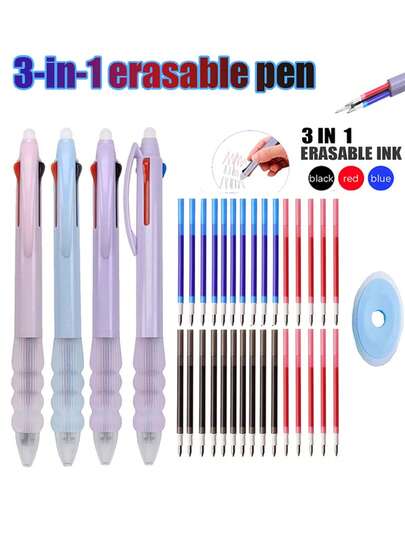 6pcs Retro Morandi Color 3-In-1 Erasable Ballpoint Pens, With 3 Refill Colors, Built-In Eraser, Smooth Writing & Quick Drying, Suitable For Students, Home & Office Use