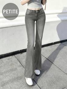 复古美式性感简约水洗纯色口袋休闲日常低腰女裤 - 深灰色 - 查看 3