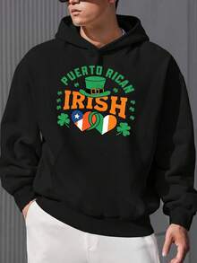 Puerto Rican Irish Cultural Fusion Hoodie - Men's Size, Long Sleeve, Loose Fit, Polyester, Knit Fabric, Casual Style, Printed Design, SIZE - 黑色 - 查看 12