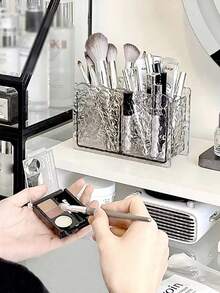 1pc Bowknot Makeup Brush Holder, Lipstick & Brush Organizer Box, Desk Vanity Compartment Storage Cup - Multicolor - View 3