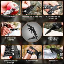 Navaja Multiusos, 12 en 1 Multiherramienta Alicates, Herramientas Multitool de Acero Inoxidable, Navaja de Bolsillo Plegable con Bolsa de Oxford, Pinza, Cuchillo etc, para Acampar, Supervivencia - 1 - Ver 6