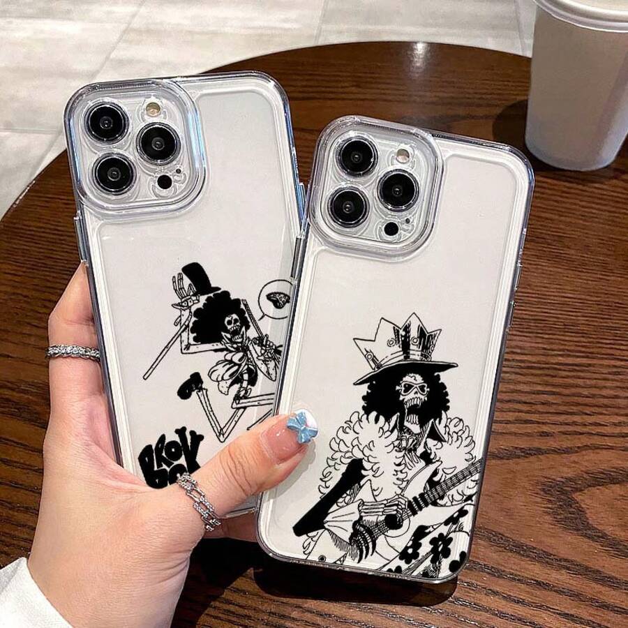 Official One Piece Cartoon Design, Brook Style, Perfectly Compatible With Apple  17, 16, 15, 14, 13, 12, 11, XS, XR, SE, Pro, Plus, Max, And Air Mini.Fashionable High-End Transparent Phone Case, Protect Your Phone Well. - 混合顏色 1 - 查看 1