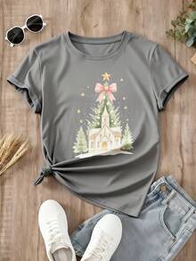 camisetas estampadas mujer playeras navideñas para mujer Camiseta Vintage para Mujer Oh Venid Adorémosle Navidad Iglesia Árbol - Manga Corta Suave y Transpirable con Cuello Redondo y Estampado de Nacimiento, Tallas S-XXL para Servicios Religiosos playeras vintage,blusas para mujerEs un gran regalo para la familia, los amigos, los novios y las novias - Gris - Ver 2