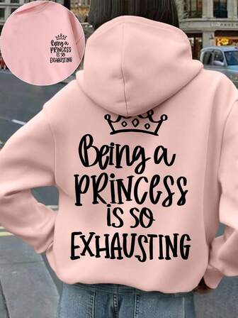 1 Girl's Long Long Sleeved Hooded Pullover With "Being A PRINCESS Is So EXHAUSTING" Cute Print Pattern, Providing A Comfortable, Fashionable, And Casual Autumn And Winter New Top For Young Girls/Week Girls/Teen Girls,Tween Girl Hooded Deliver Autumn/Winter,Sweatshirt For School, Shopping, Streetwear And Vacation Wear.Suitable For And Girls To Wear,Suitable For Daily Wear,Can Be Given As A Gift To Family,Girlfriend, Friends