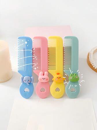 1把可爱儿童迷你梳子，3D图案，马卡龙色卡通便携圆头梳，适合梳理刘海和碎发，小女孩专用。