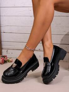 Fashionable Versatile Casual Commute Thick-Soled Loafers For Office - Black - View 5