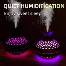 1pc USB-Powered Wooden Grain Flower Humidifier & Desk Lamp - Aesthetic Design, Essential Oil Diffuser, Portable 300ml Air Humidifier, 7 Colors Light Flower Shape Creative Humidifier,Ideal For Home & Office Use, Humidifier For Home Use, Office Ambiance Enhancer, Elegant Decor Item, Natural Wood Finish - Màu nâu  Mocha - Xem 3