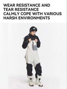 VECTOR MOTION GLOW经典直筒滑雪背带裤，男女通用，弹性面料，防水，耐磨，防风，透气，保暖，适用于单板/双板滑雪 - 黑與白 - 查看 4