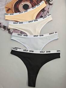 4pcs Women's Multicolor Letter Waist High Elasticity Comfortable Sports Fashion Thong Panties - Multicolor - View 2