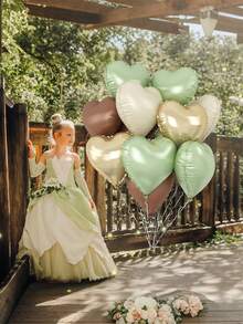 Balões de coração verde, dourado e marrom (12/24 unidades), balões metalizados retrô em tons de verde pastel, dourado, bege e café, em formato de coração, além de balões em tons de oliva, neutro, bege e creme para festas de aniversário com tema boho, floresta, camuflagem, militar, caça e chá de bebê. - Multicolorido - Ver 3