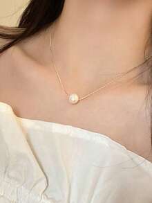 1pc Single Freshwater Pearl Element Chain Necklace For Women, Featuring A Minimalist And Niche Design, Fashionable And Luxurious, Versatile Necklace - Multicolor - View 6