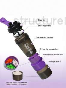 1pc Protein Shaker Bottle - Leak-Proof, PP Material, Suitable For Gym, Outdoor Exercise And Nutrition Mixing - Unisex Fitness Water Bottle, Protein Shaker - Multicolor - View 6