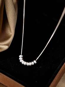 1pc S925 Sterling Silver Bead Pendant Necklace, Minimalist Design Delicate Clavicle Chain, Elegant Gift For Women - Lucky Beads - View 6