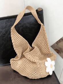 Hollow Out Weave Straw Bag Bohemian Beach Handbag Hollow Tote Bag Large Capacity Shopping Beach Bag Fashion Hollow Out Weave Straw Bag Beach Handbag Bohemian Style Beach Bag Slouchy Style Large Capacity Hollow Tote Bag Vacation