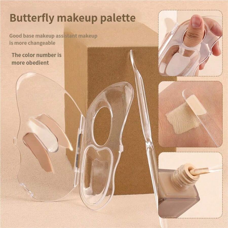 1 Bộ (Bảng màu có thể gập lại, thìa trộn + túi nhung) Son môi & Bảng màu trang điểm, Bảng màu vẽ móng dễ thương, Nhỏ gọn & Thiết thực, Tiện lợi cho nghệ sĩ trang điểm, Bảng màu trộn kem nền trang điểm có thể gập lại bằng acrylic - trong suốt - Xem 1