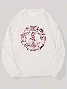 Sudadera para hombre con emblema de la Universidad de Stanford - Jersey blanco casual de cuello redondo con diseño gráfico rojo y negro, corte holgado, mangas largas, perfecta para ropa casual, ropa cómoda para el día a día| Sudadera de corte relajado| Ropa cómoda, ropa universitaria, sudadera de punto, sudadera con capucha para hombre, jersey para hombre - Blanco - Ver 1