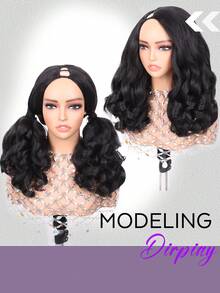 18 Inch Natural Black Afro Curly U / V Part Wig With Bouncy Curls Synthetic Kinky Straight Glueless Hair For Women No Leave Out Clip In Half Wig - Multicolor - View 8