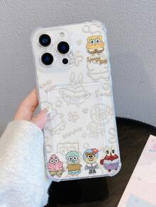 SpongeBob SquarePants 1 pieza Estuche protector de tarjeta transparente y divertido con diseño gráfico de la estrella de mar grande, Línea de arte de Squidward y patrón de letras de Bob Esponja, Funda de teléfono a prueba de golpes compatible con iPhone 11/12/12 Pro Max/14 Pro Max/15/15 Pro/16/16 Pro Max - Multicolor - Ver 6