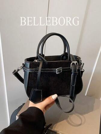 Bolso de mano pequeño de cuero retro versátil para el trabajo diario con textura de color de contraste para mujeres